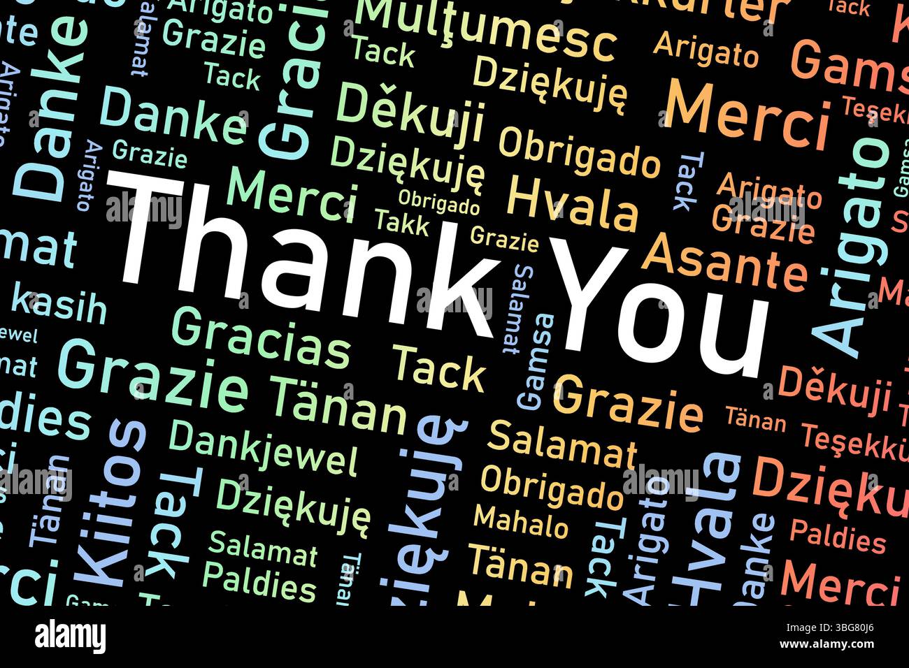 Mots de merci dans de nombreuses langues. Collage de mots de remerciement de langue internationale différente. Illustration de Vecteur