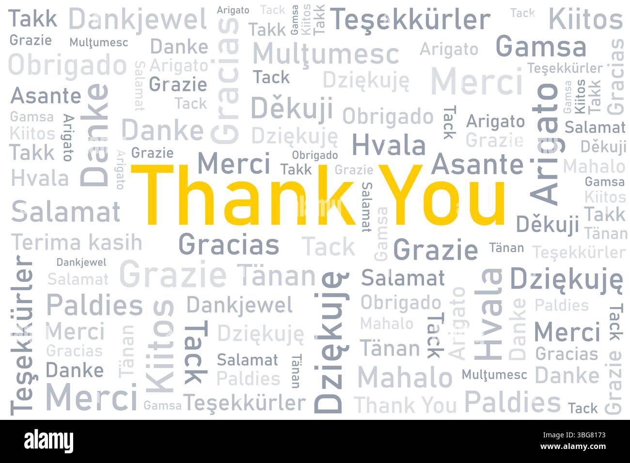 Mots de remerciement en différentes langues. Collage de mots de remerciement de langue internationale différente. Illustration de Vecteur