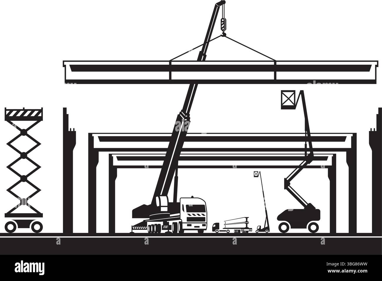 Camion de grue et machines de levage sur le chantier de construction – illustration vectorielle Illustration de Vecteur