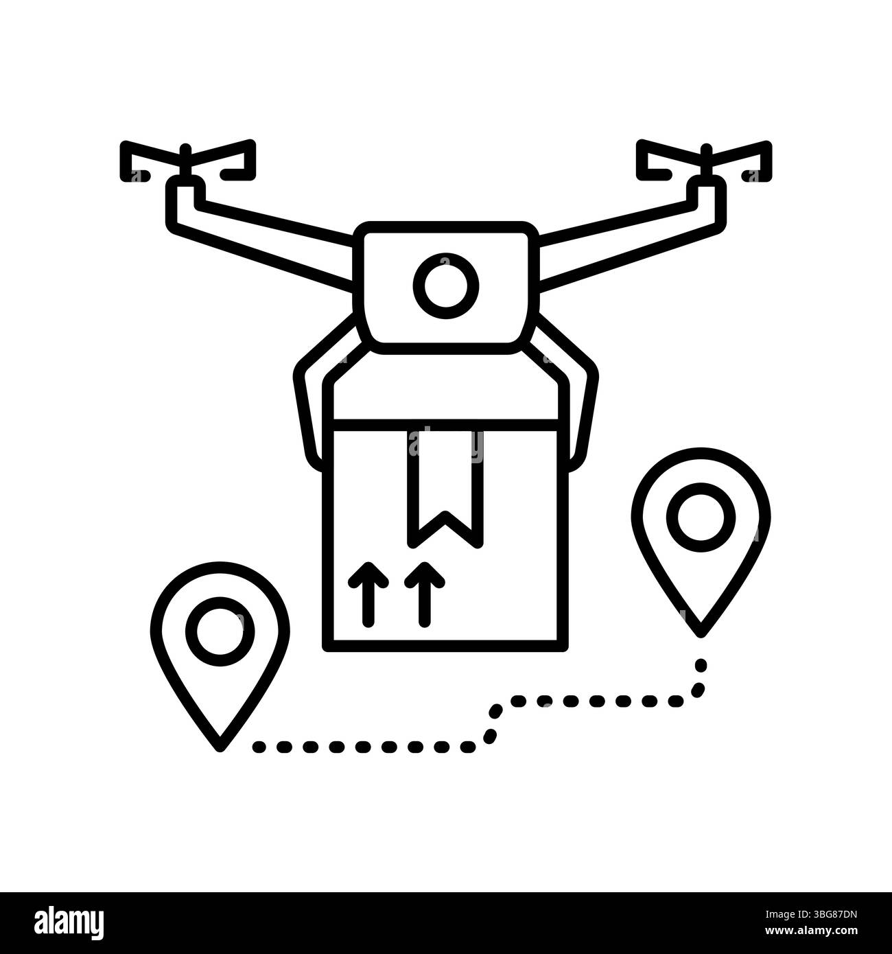 Systèmes de livraison basés sur drone icône de ligne noire pour les projets numériques et imprimés. Icônes nettes minimales pour les applications et les sites Web. Icônes simples modernes pour UI UX Illustration de Vecteur