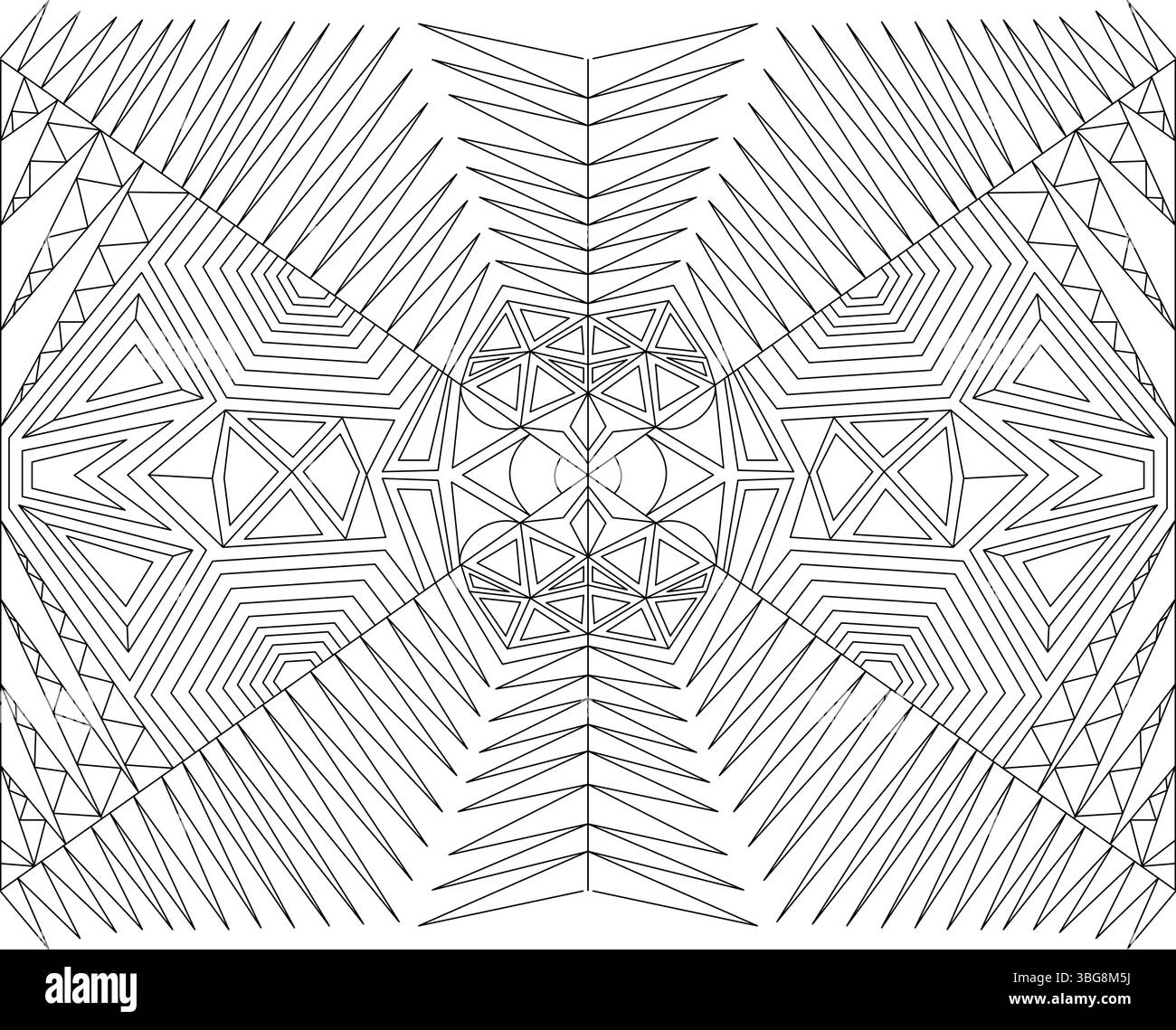 Motif abstrait noir et blanc avec des formes géométriques complexes, des lignes et un design symétrique, adapté aux arrière-plans, textures, ou design el Illustration de Vecteur