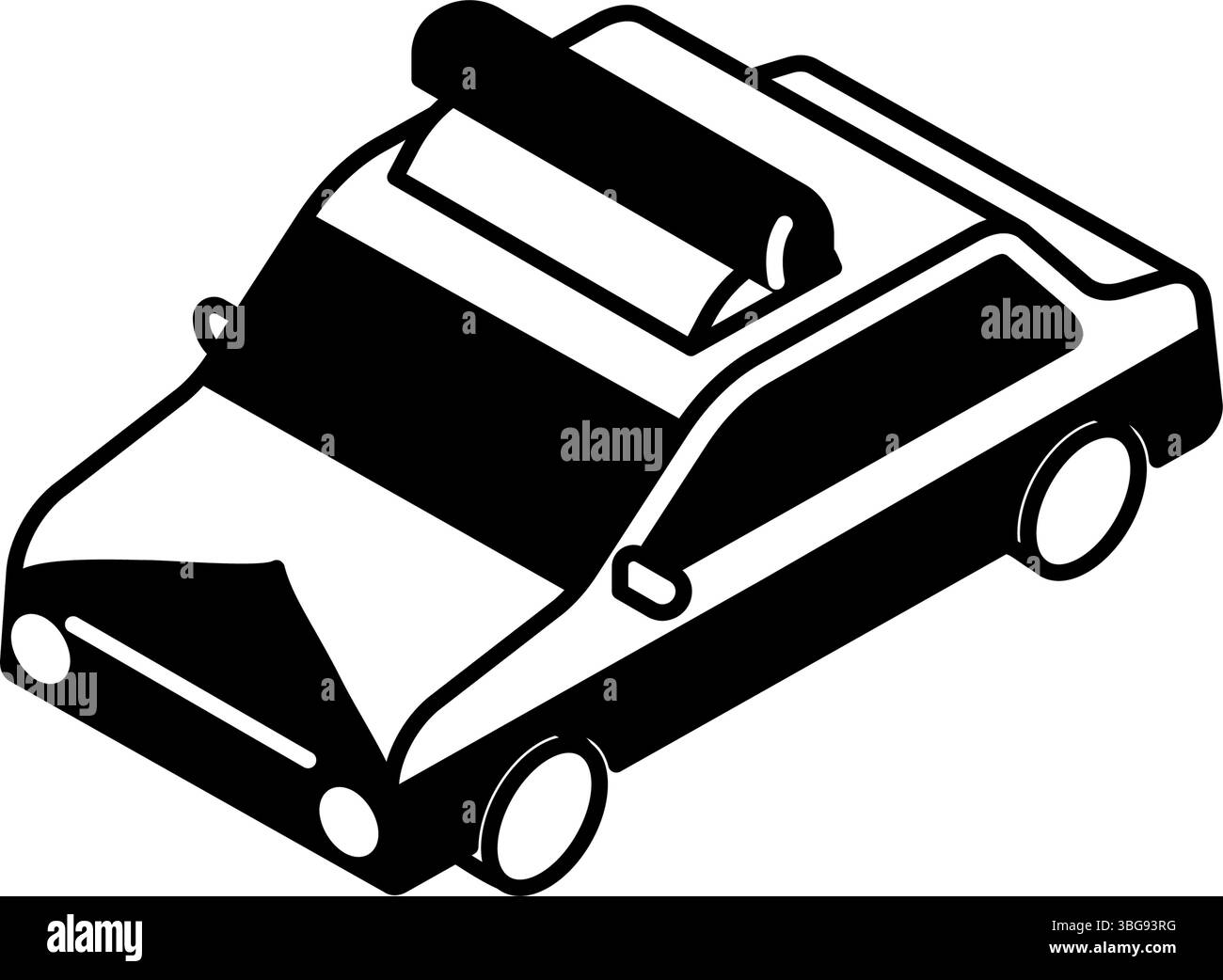 Icône de véhicule, icône de dessin de ligne noir et blanc isométrique simple et mignon d'une voiture de police japonaise, illustration vectorielle Illustration de Vecteur