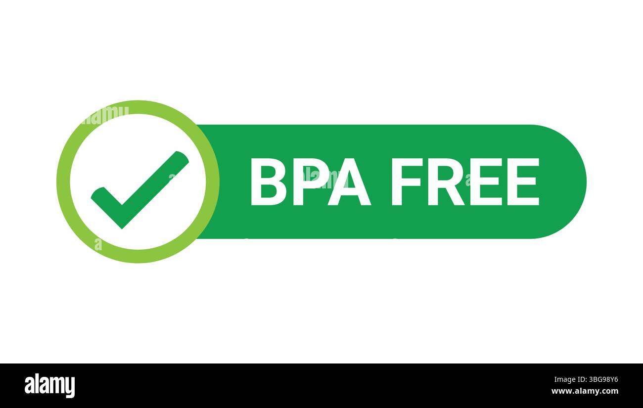 badge vert sans bpa avec une coche sur fond blanc indiquant l'étiquette de sécurité du produit Illustration de Vecteur