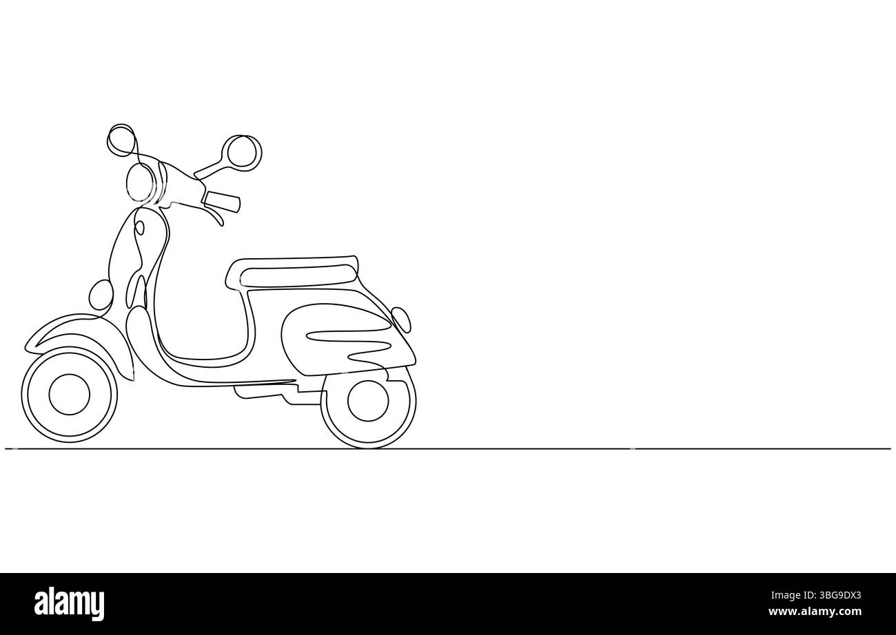 Dessin de ligne de scooter électrique, dessin de ligne d'un scooter Vespa classique, illustration simple d'un scooter classique Illustration de Vecteur