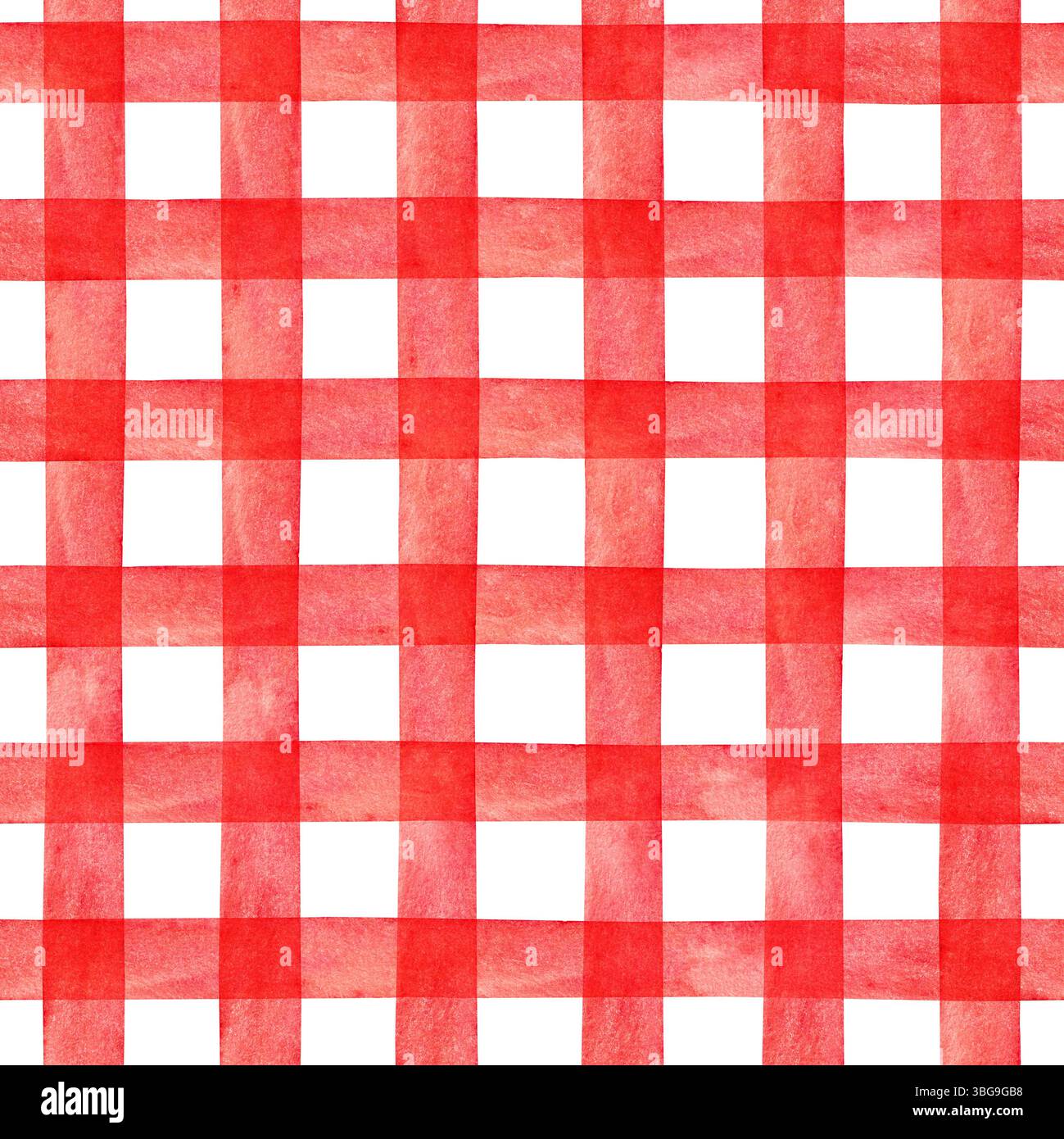 Motif sans couture d'aquarelle Vichy rouge Noël. Fond dessiné à la main à carreaux Banque D'Images