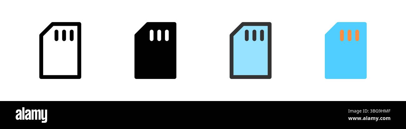 Icône définie pour la carte SIM. Idéal pour les applications de téléphonie ou l'interface utilisateur des paramètres réseau. Illustration de Vecteur