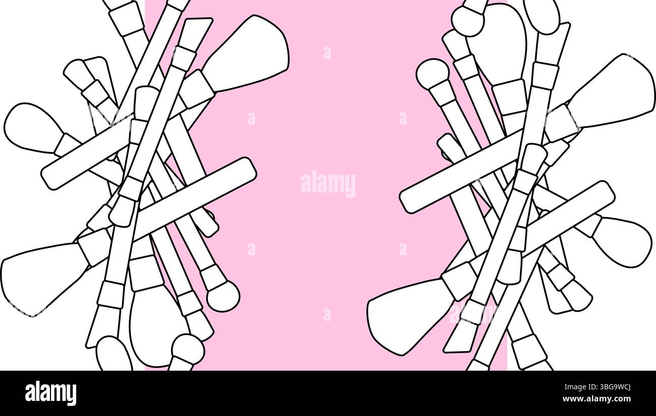 Pinceaux de maquillage modèle de cadre vertical de bordure sans couture. Illustration de ligne graphique vectorielle. Maquillage cosmétique noir et blanc caractérisé illustration pour packag Illustration de Vecteur
