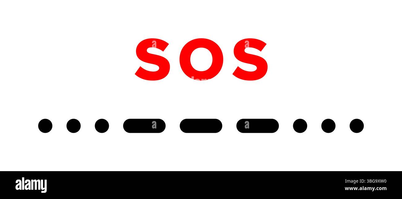 SOS, signal de détresse en code Morse, utilisé internationalement. Transmis sous la forme d'une séquence ininterrompue de 3 points pour la lettre S, 3 tirets pour O et 3 points pour S. Banque D'Images