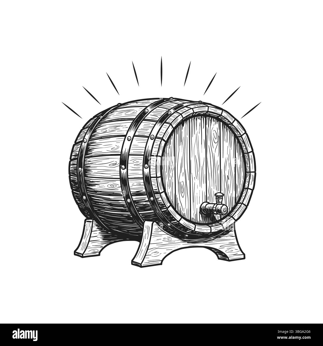 Fûts en bois. Illustrations de style de gravure dessinées à la main. Illustration de Vecteur