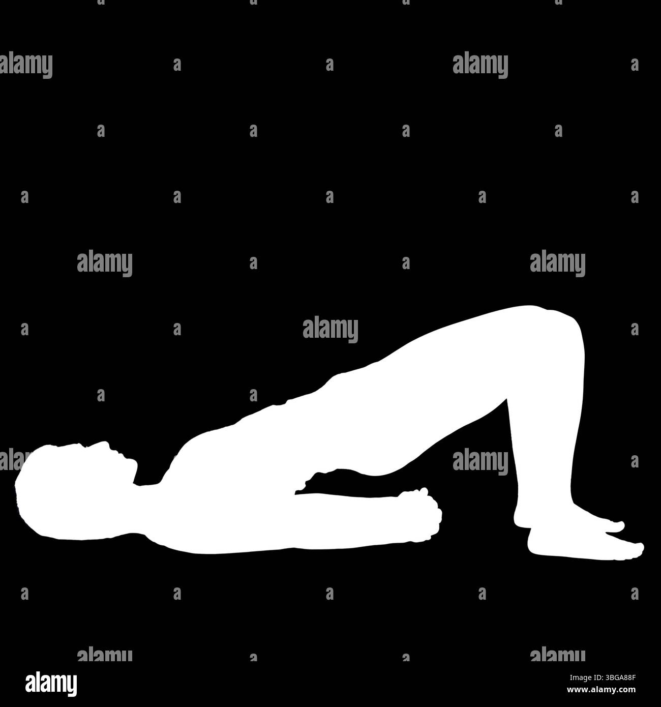 Silhouette négative d'une personne féminine effectuant l'exercice de yoga le Bridge Sethu Bandhasana Banque D'Images