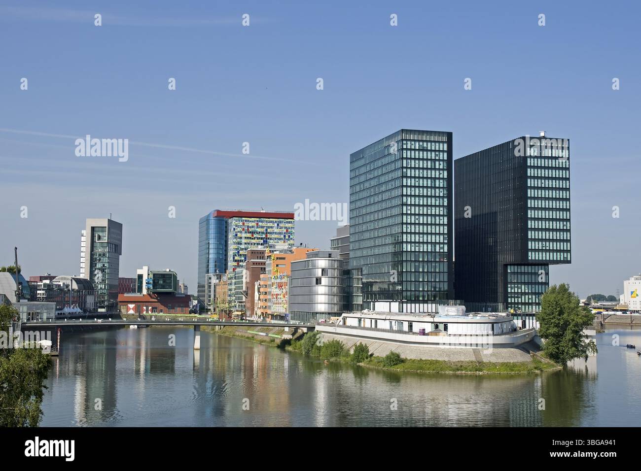 Vue du port des médias de Duesseldorf, Rhénanie du Nord-Westphalie, Allemagne, Allemagne, Europe Banque D'Images