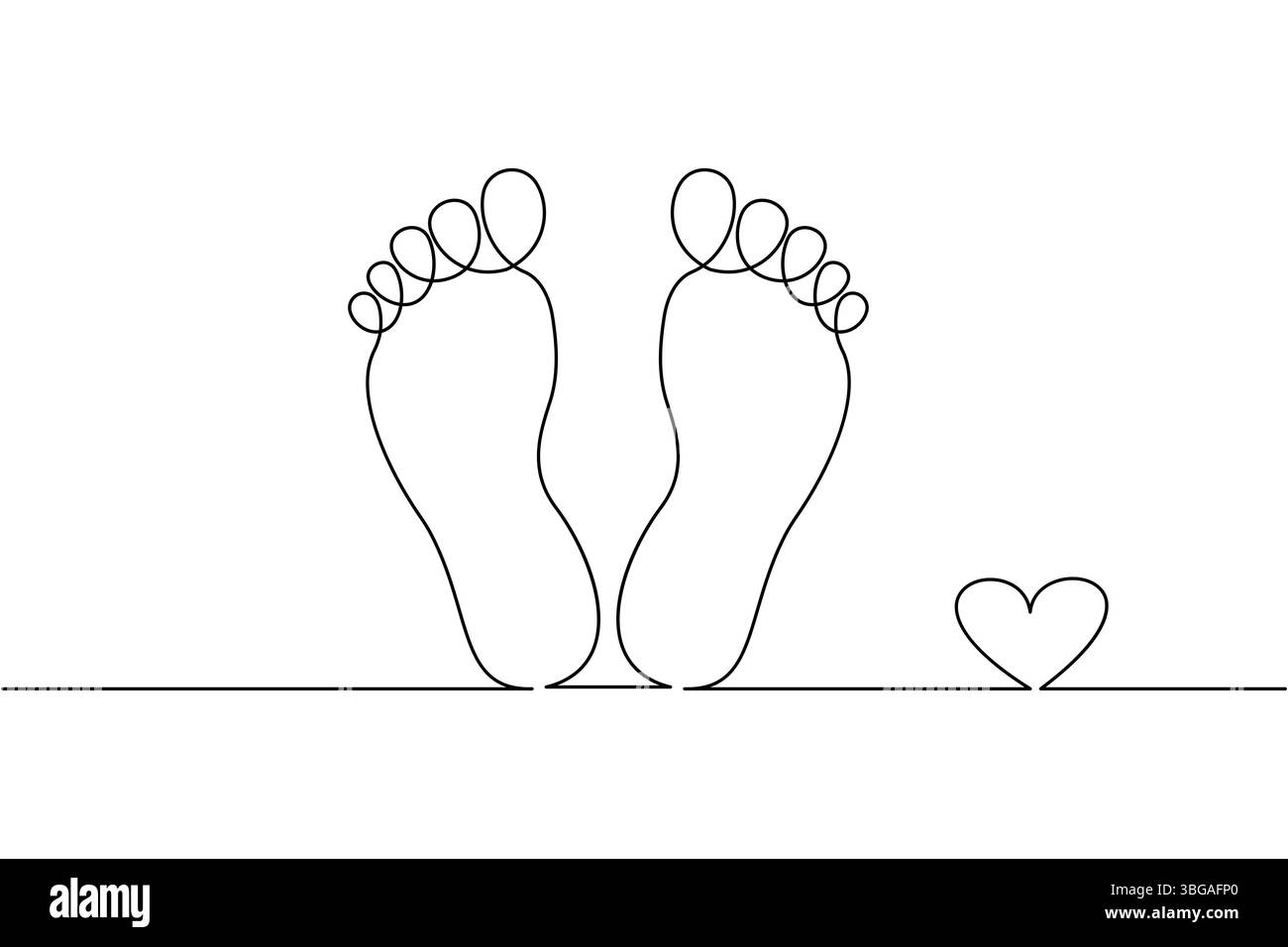 Semelle de pied continue dessin d'une ligne de vecteur de contour isolé art noir blanc fond Illustration de Vecteur