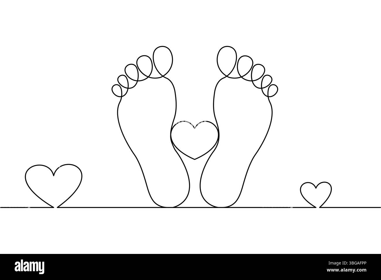 Semelle de pied continue dessin d'une ligne de vecteur de contour isolé art noir blanc fond Illustration de Vecteur