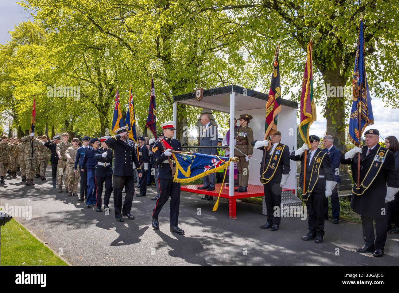 ANZAK Day 2024 a été célébré dans Soldier's Corner au cimetière de Warrington le 28 avril Banque D'Images