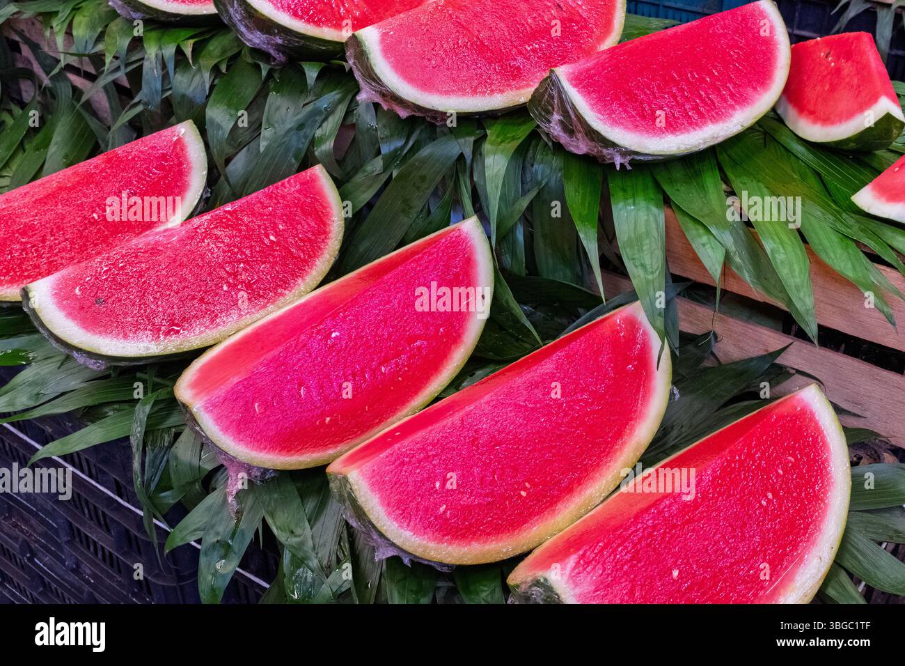 Pastèques à Mercado Jamaica, l’un des marchés publics traditionnels de Mexico. CDMX, Mexique Banque D'Images