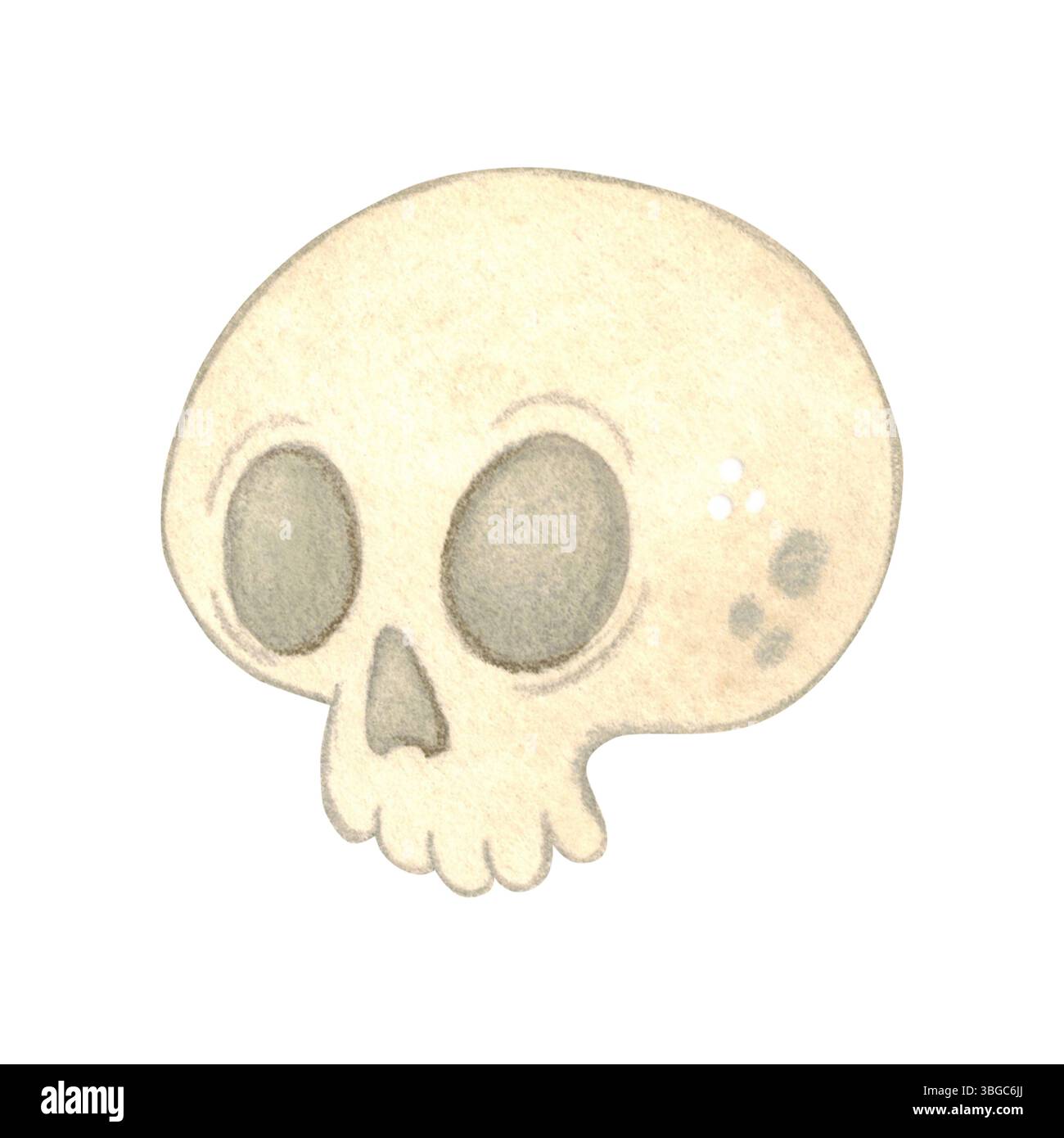 Crâne humain blanc isolé, dessin animé, Halloween Banque D'Images