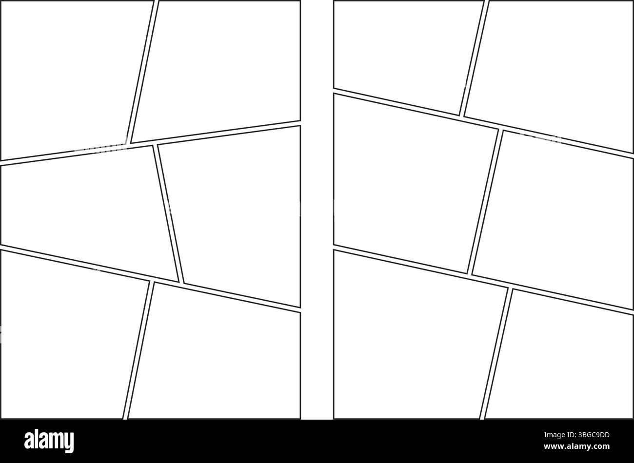 Cadre de bande dessinée. Modèle de manga sur fond blanc. Page pop art avec grille. Vierge avec des boîtes pour anime et dialogue. Storyboard vectoriel pour magazine Illustration de Vecteur