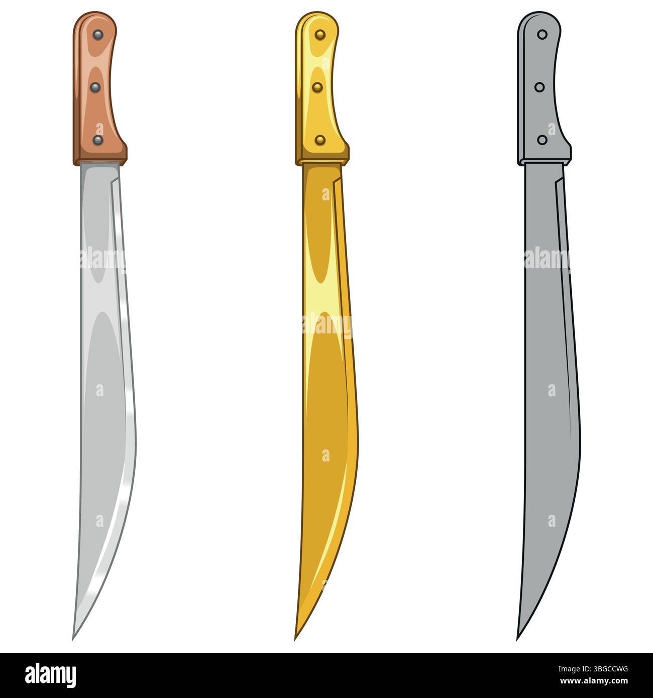 Arme blanche avec lame en métal, machette pour le travail agricole Illustration de Vecteur