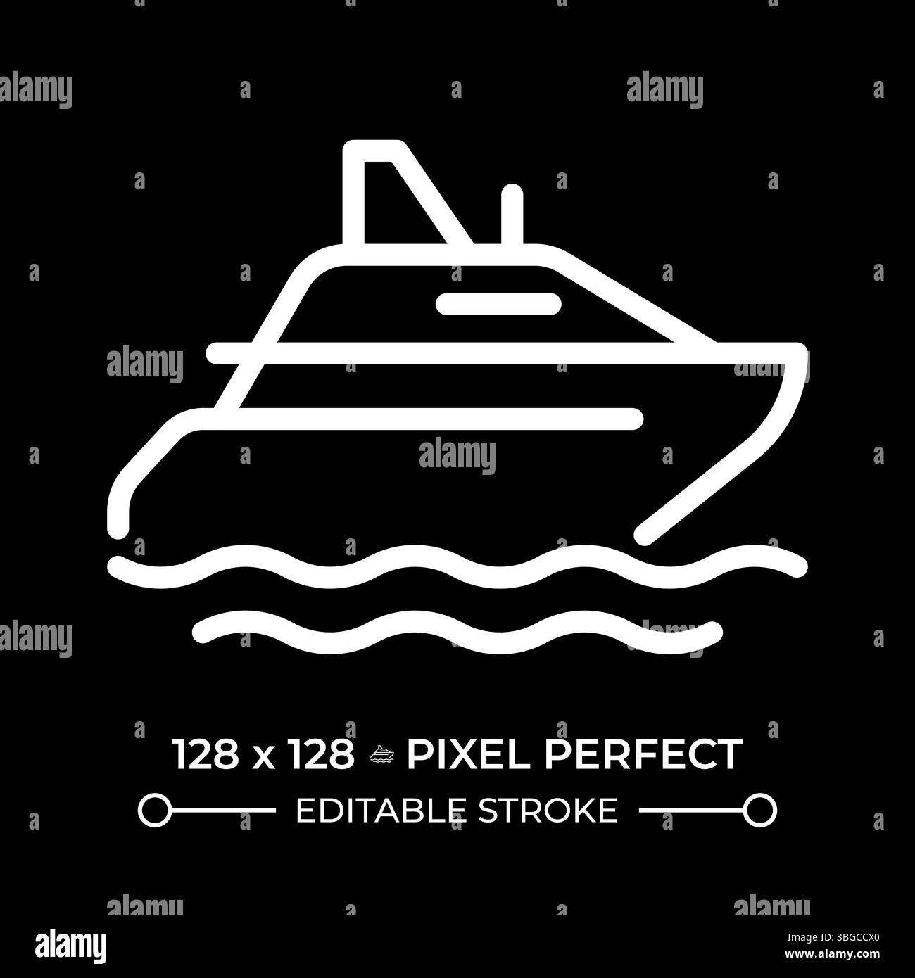 Icône de ligne blanche parfaite de pixel de yacht dans l'espace négatif Illustration de Vecteur