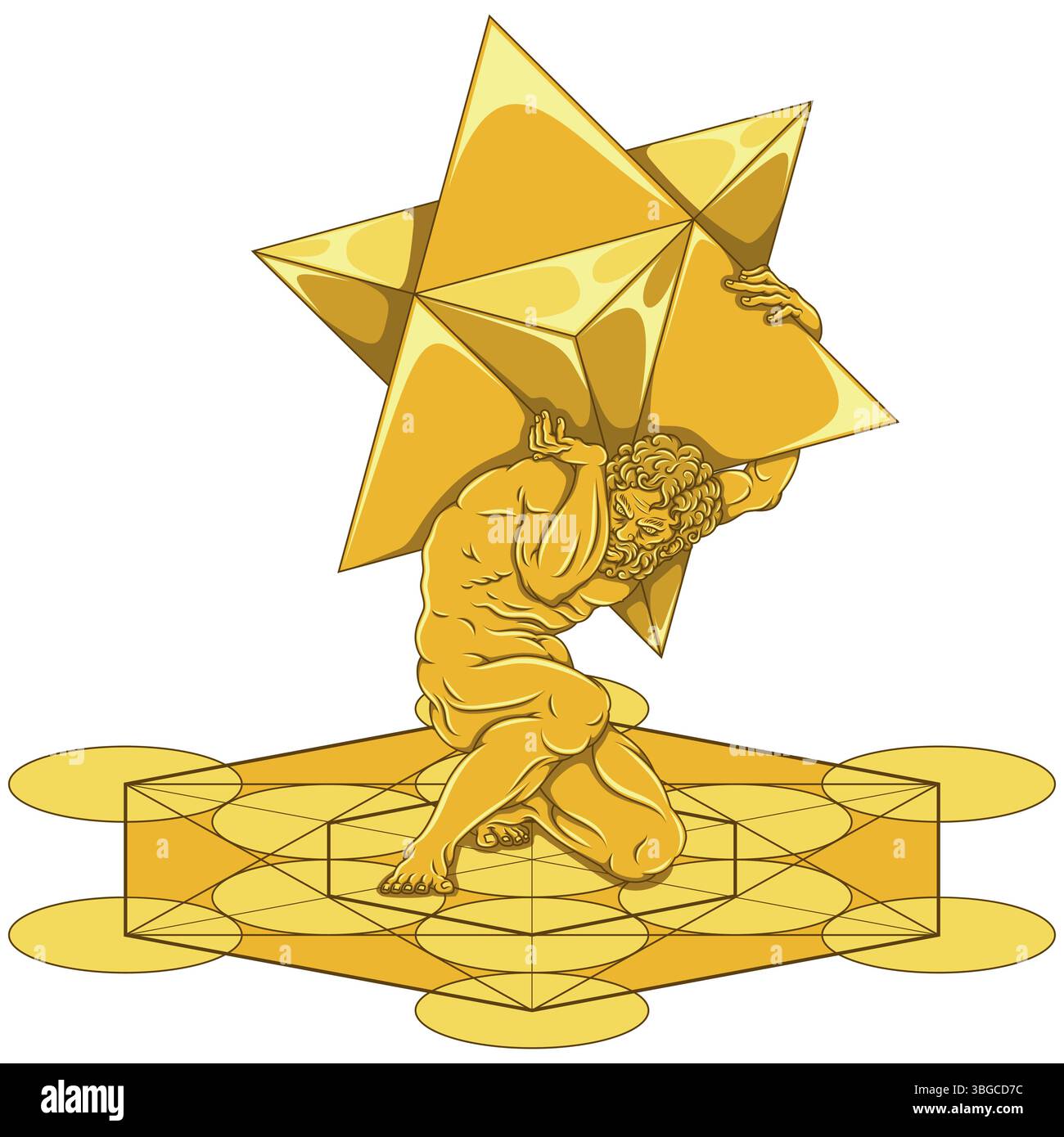Titan Atlas tenant le symbole Merkaba sur ses épaules et avec Metatron, titan de la mythologie grecque à géométrie sacrée Illustration de Vecteur