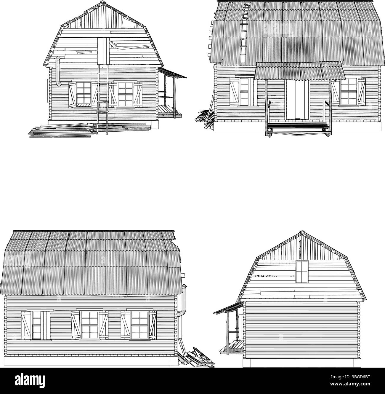 Ancien vecteur de maison en bois antique. Une illustration d'une vieille maison résidentielle rétro vintage isolée sur Un fond blanc. Illustration de Vecteur