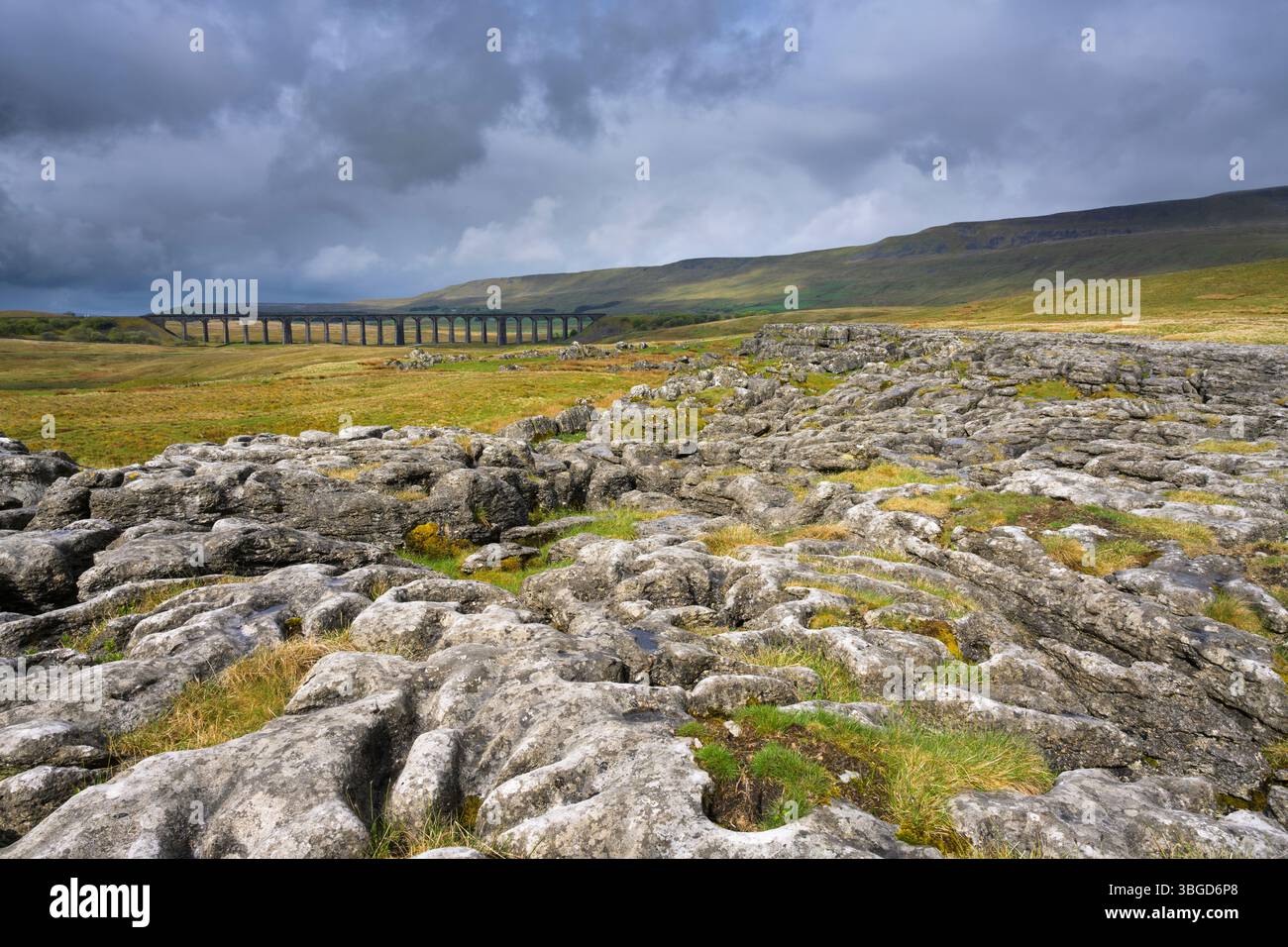 Angleterre, Yorkshire du Nord, Parc national des Yorkshire Dales. Viaduc de Ribblehead, un viaduc ferroviaire traversant la vallée de la rivière Ribble à Ribblehead. Banque D'Images