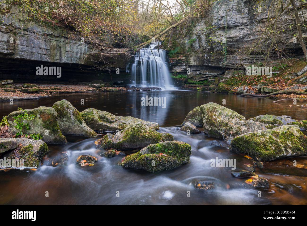 Angleterre, Yorkshire du Nord, Parc national des Yorkshire Dales. West Burton Falls, également connu sous le nom de Cauldron Falls, dans le parc national des Yorkshire Dales. Banque D'Images