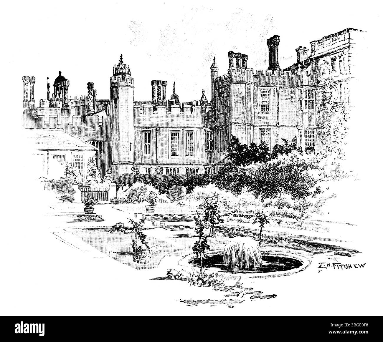 Appartements de Wolsey au palais de Hampton court, illustration au trait gravé, par Edward H Fitchew de 1892 The Quiver Magazine Banque D'Images