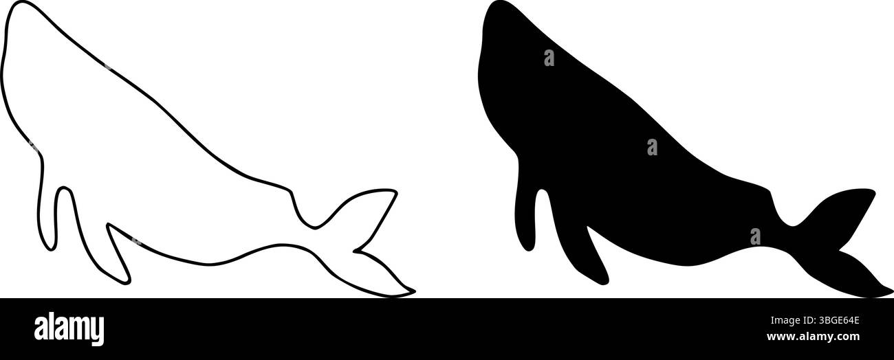 Silhouette de baleine bleue, graphique vectoriel d'animal aquatique, logo de poisson, symbole d'océan et de vie marine Illustration de Vecteur