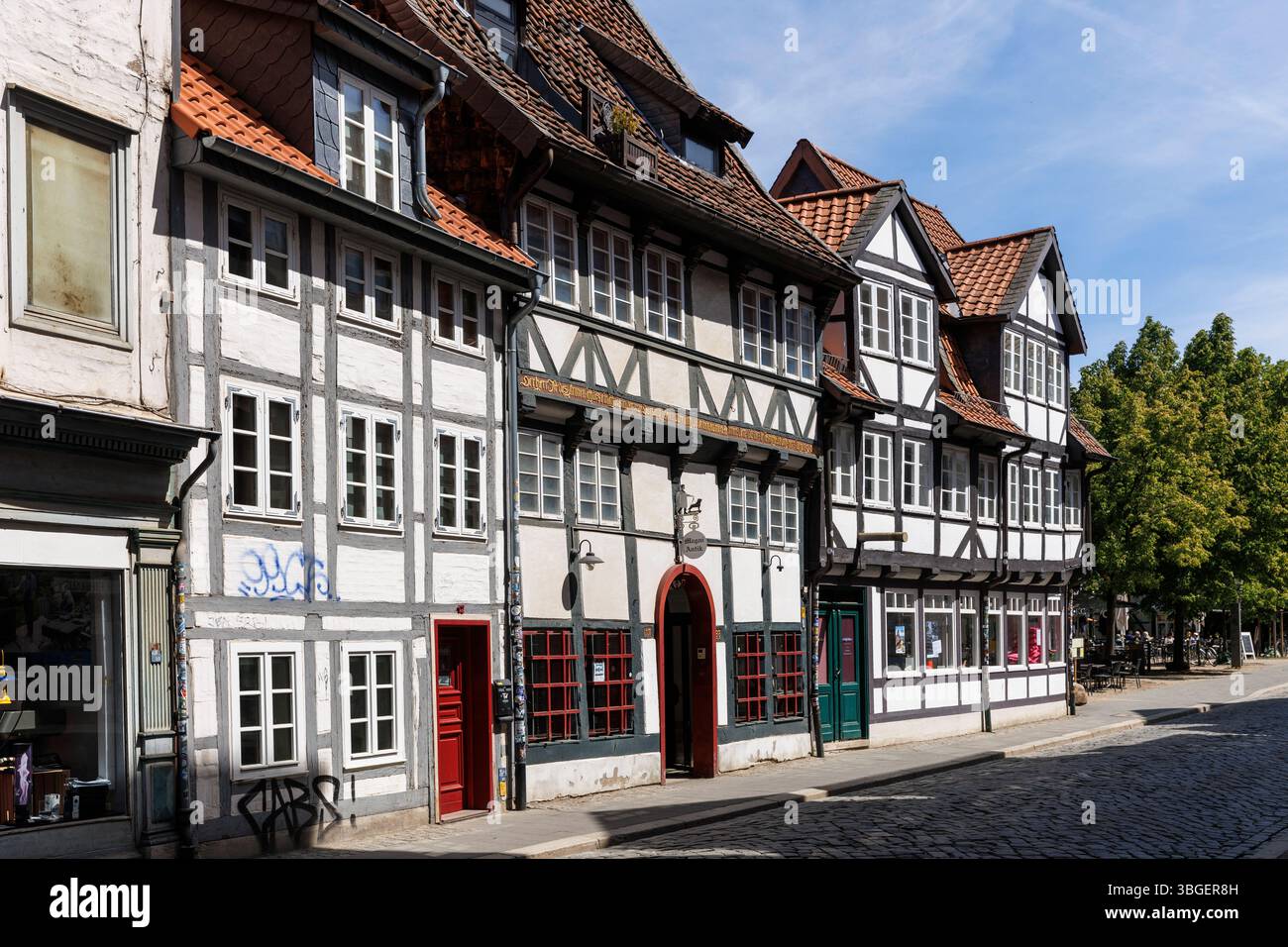 Maisons à colombages sur la rue Oelschlaegern dans le quartier Magni, Braunschweig (Brunswick), basse-Saxe, Allemagne. Fachwerkhaeuser an der Stras Banque D'Images