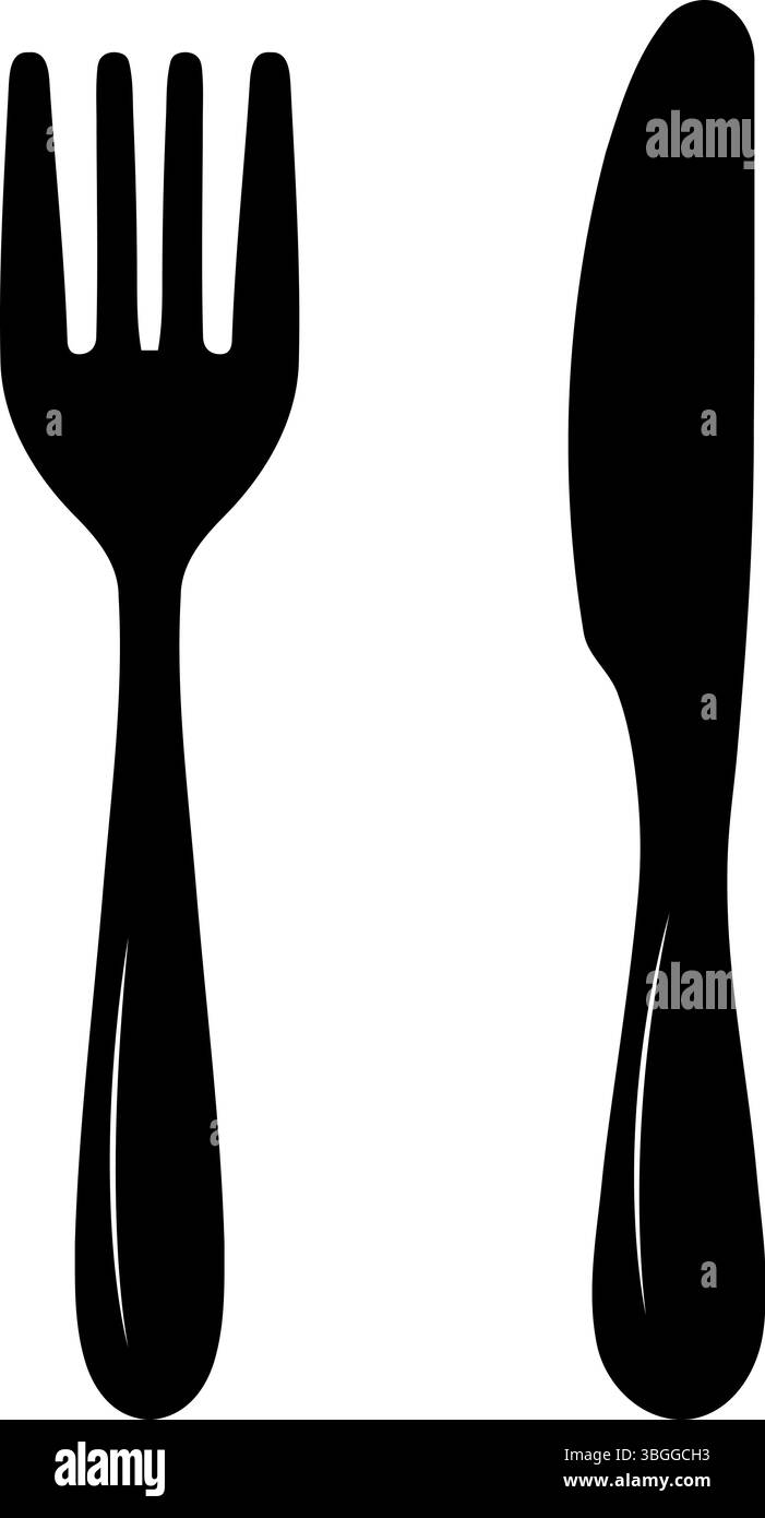 Silhouettes de couverts de fourchette et de couteau - icône des ustensiles de salle à manger Illustration de Vecteur