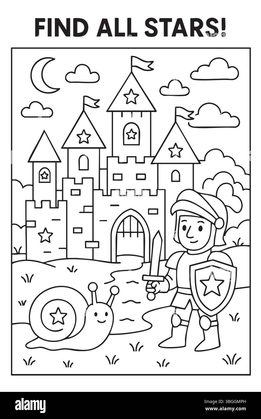 Dessin d'un chevalier et d'un escargot devant un château Illustration de Vecteur