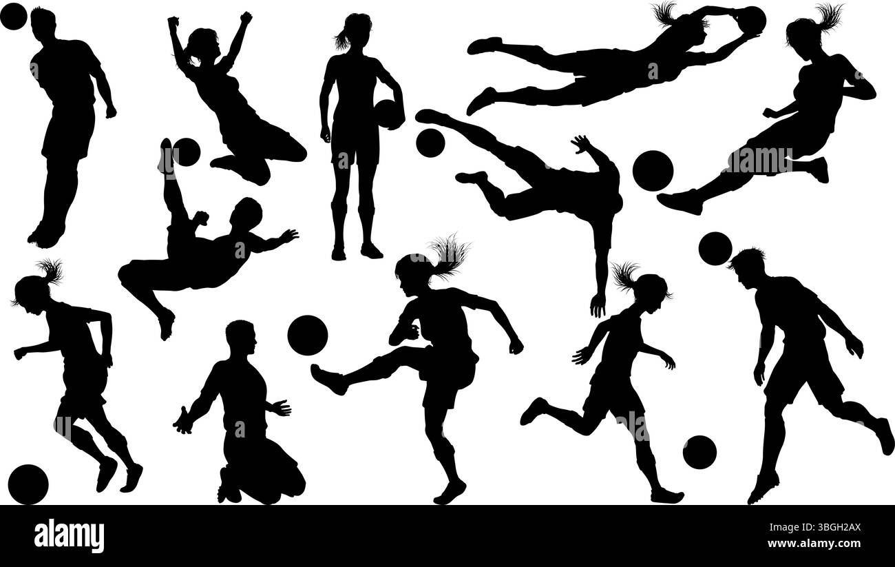 Soccer silhouettes ensembles mixtes 2024 A6-11 Illustration de Vecteur