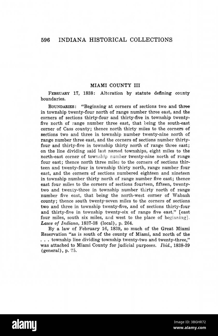 La page 612 de 'Indiana Boundaries' présente des changements de ligne d'état et des documents historiques connexes provenant de sources officielles. Banque D'Images