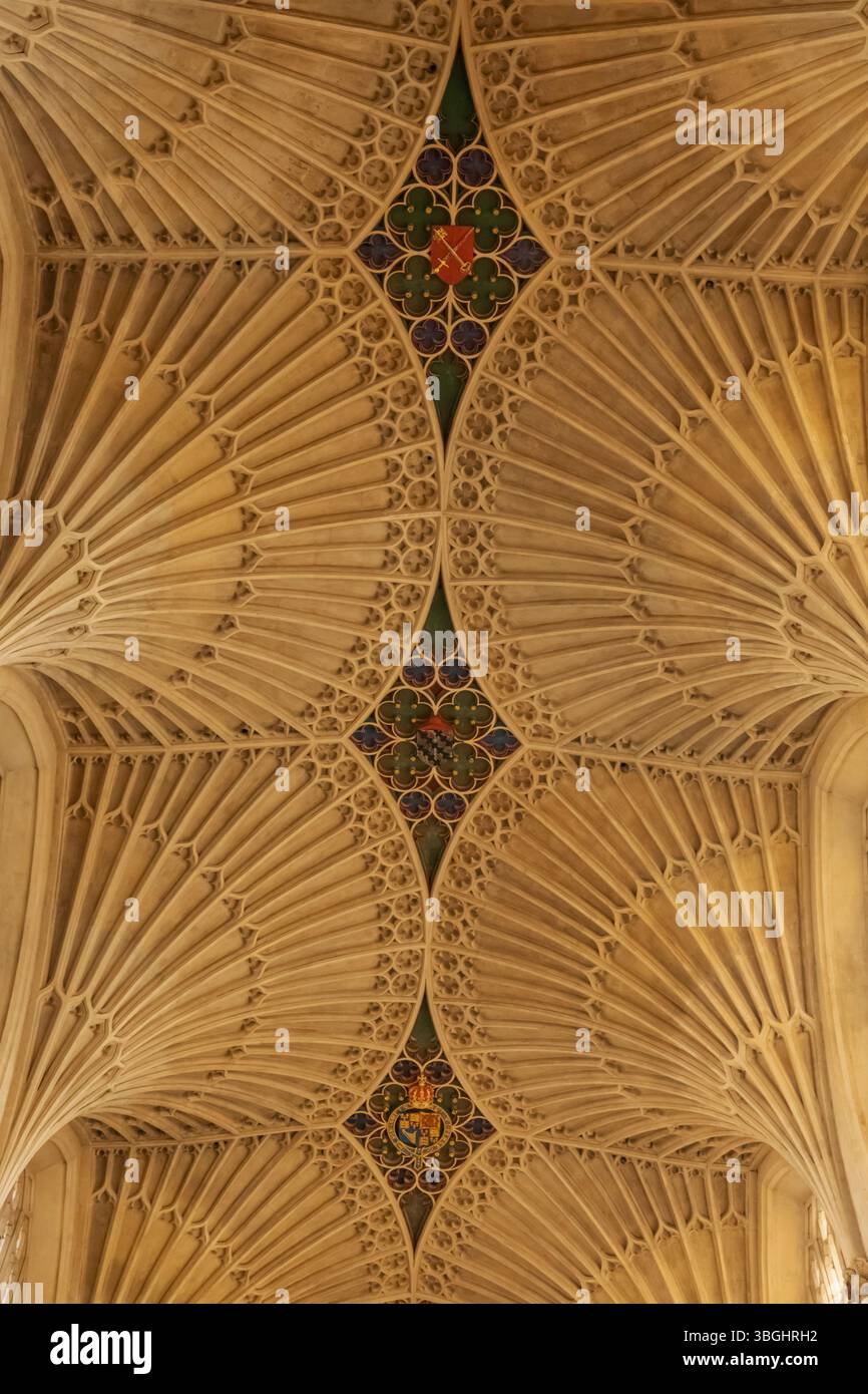 Angleterre, Somerset, Bath, Abbaye de Bath, vue intérieure du plafond voûté ventilateur Banque D'Images