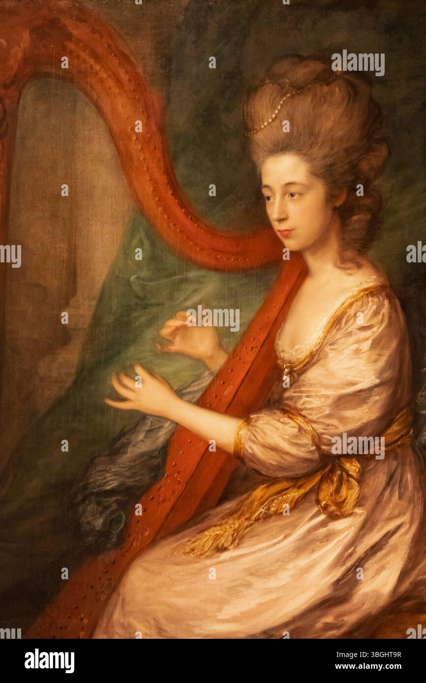Angleterre, Somerset, Bath, Musée Holburne, Portrait de Louisa Skrine, Lady Clarges jouant une harpe Banque D'Images