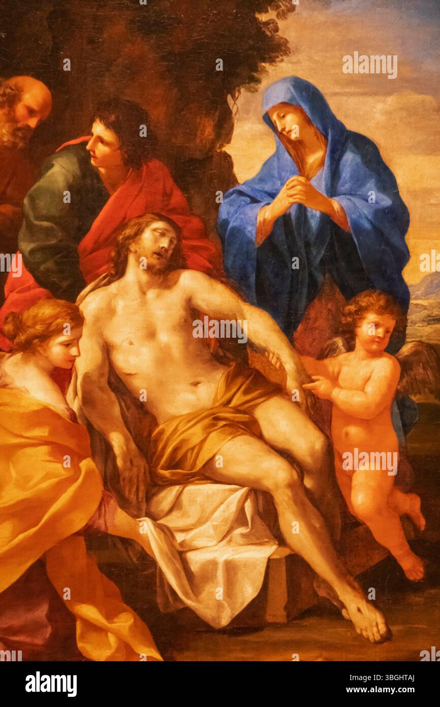 Angleterre, Somerset, Bath, le musée Holburne, peinture intitulée 'The Entombment' de l'artiste italien Giovanni Francesco Romanelli datée de 1638 Banque D'Images