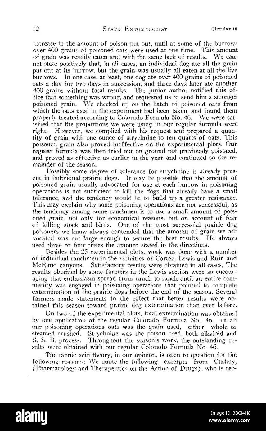 Page 12 de *le chien de prairie Zuni dans le comté de Montezuma, Colorado* (1926) poursuit l’étude du chien de prairie Zuni, en mettant l’accent sur son rôle dans l’écosystème local et son interaction avec d’autres espèces de la région. Banque D'Images