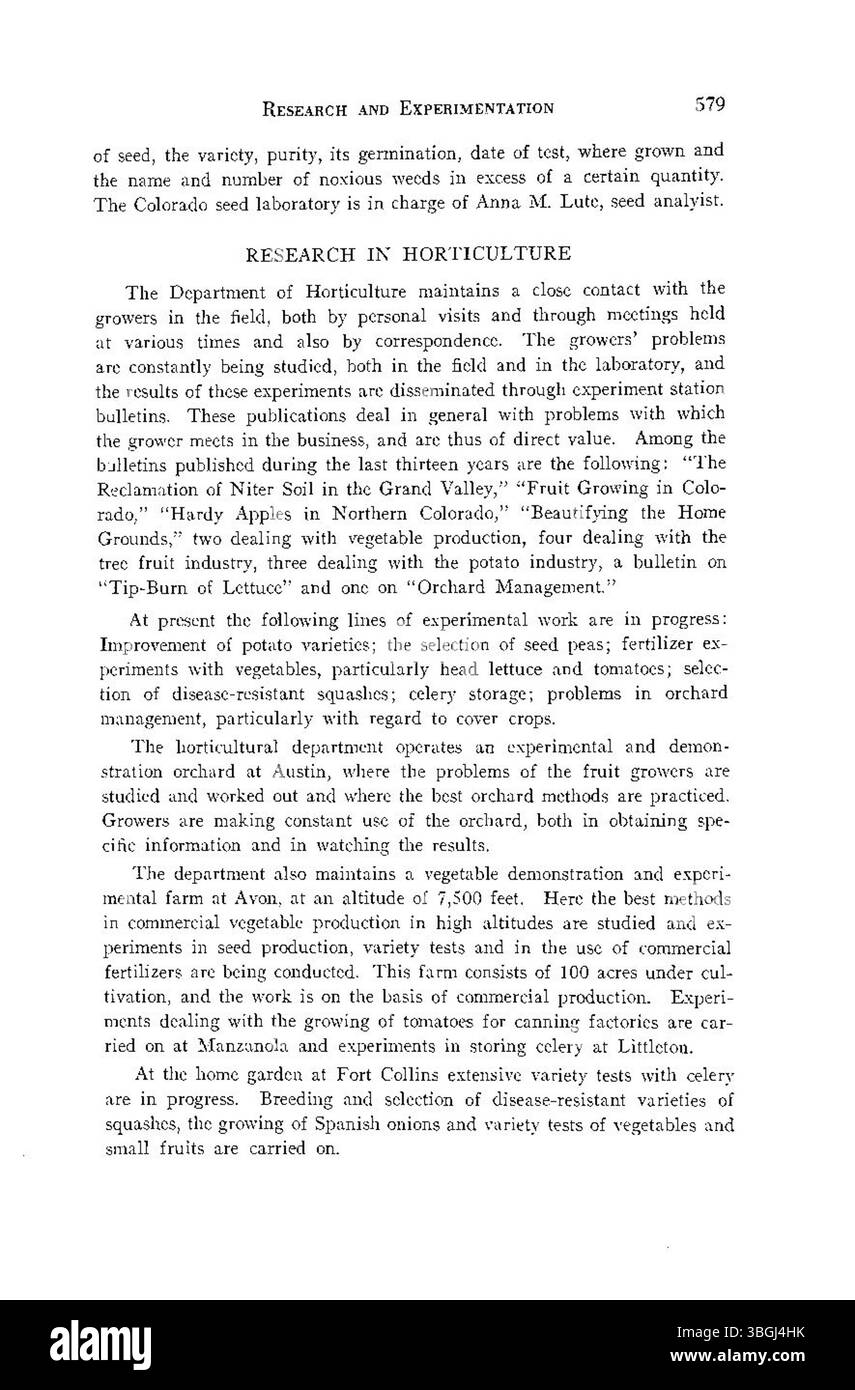 Dans cette section, « History of Agriculture in Colorado » de D. W. Working met en lumière la diversification agricole du Colorado et ses effets sur l’économie de l’État au début du XXe siècle. Banque D'Images