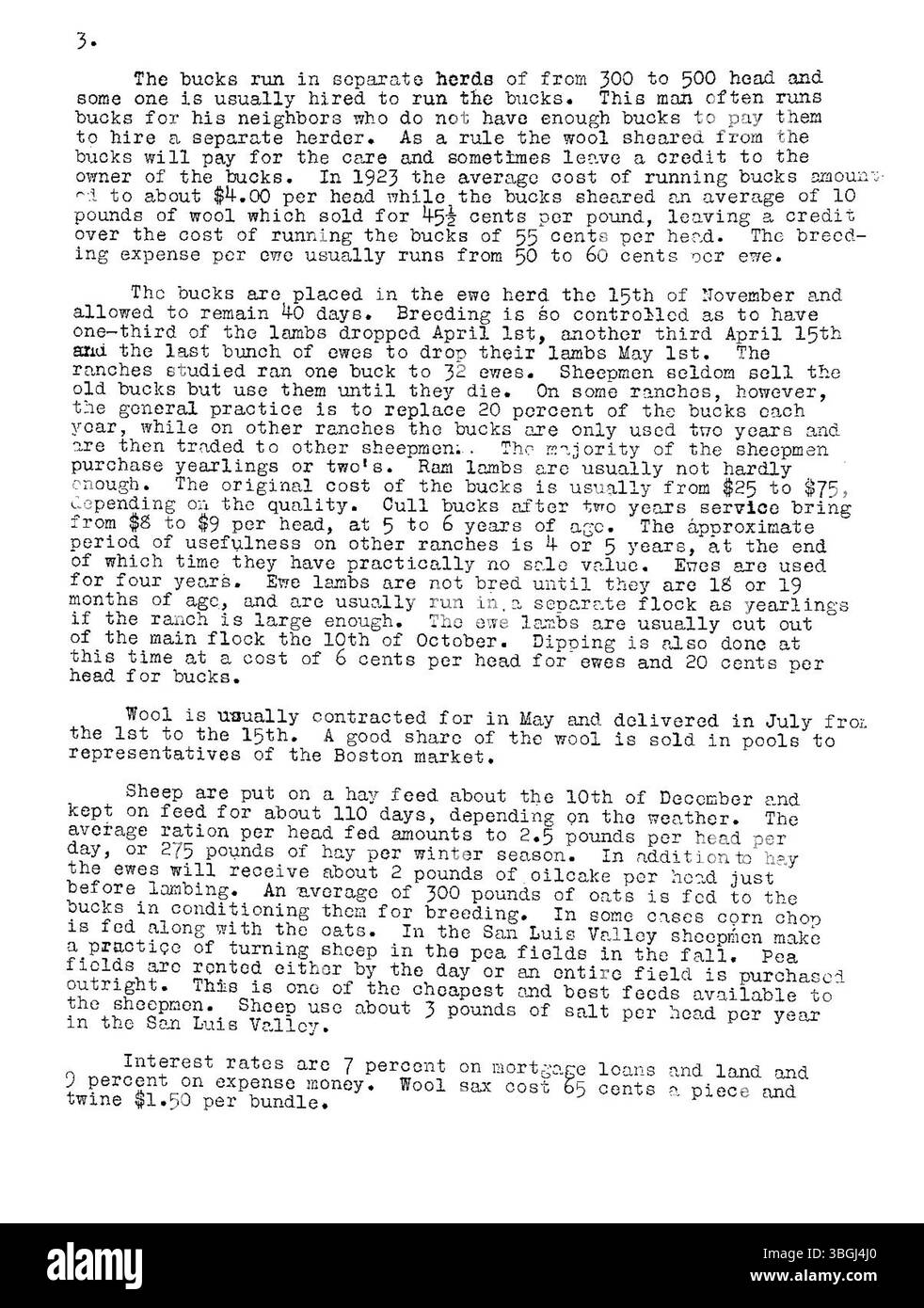 Ce document examine le coût de production des moutons de l’aire de répartition dans la vallée de San Luis, au Colorado, en se concentrant sur les facteurs économiques et les pratiques agricoles en 1926. Il fournit des informations sur les coûts de production animale dans la région. Banque D'Images