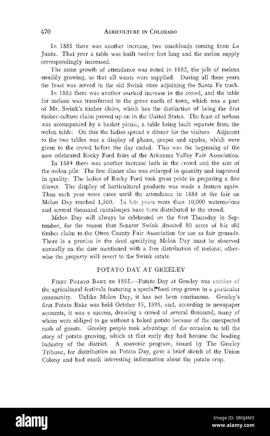 L'histoire de l'agriculture au Colorado explore le développement des pratiques agricoles dans l'État, publié en 1926 pour marquer le cinquantième anniversaire du Colorado. Ce livre met en lumière les chiffres clés et les événements de l'histoire agricole de l'État, en se concentrant sur les innovations et les défis majeurs de l'agriculture. Banque D'Images