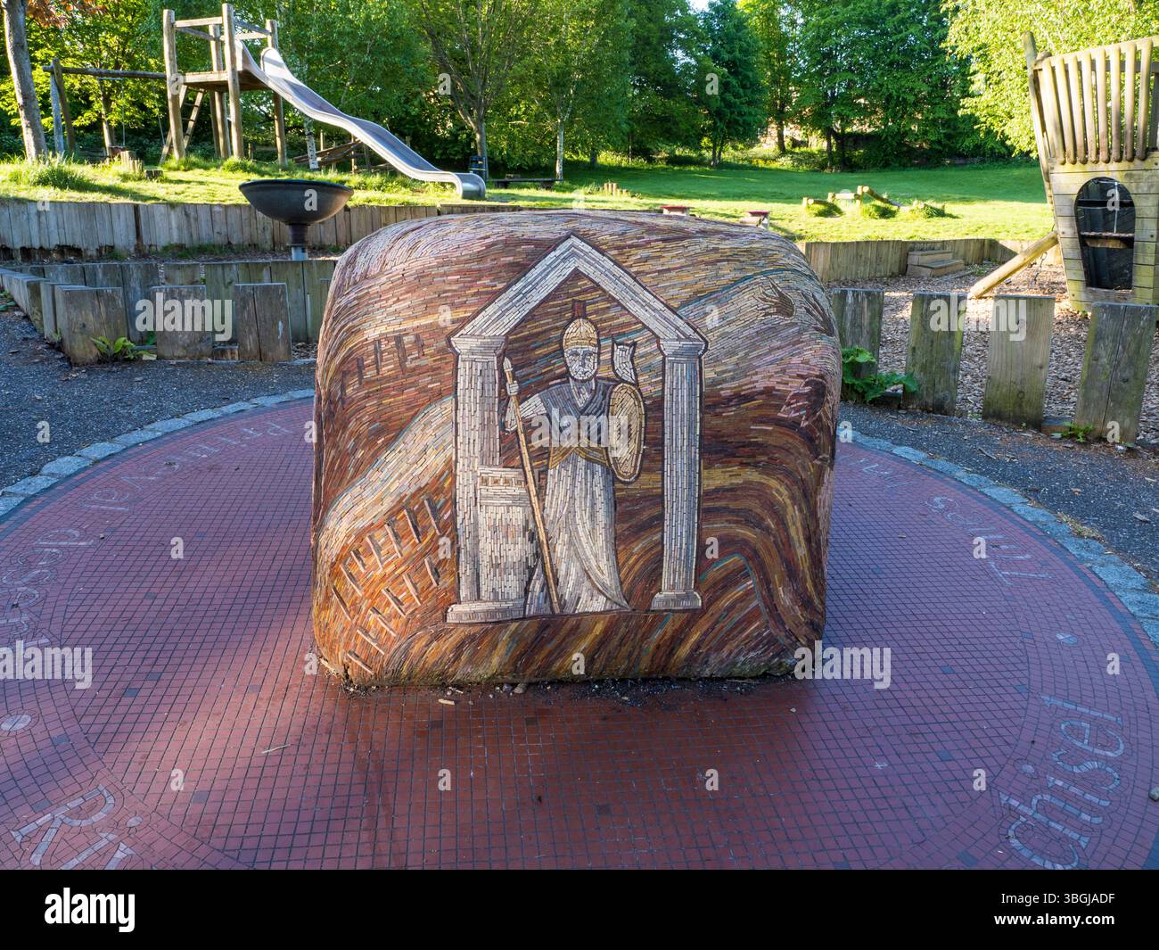 Œuvre de déesse romaine Minerva, Childs Playground, Edgar's Field, Handbridge, Chester, Cheshire, Angleterre, Royaume-Uni, GB. Banque D'Images