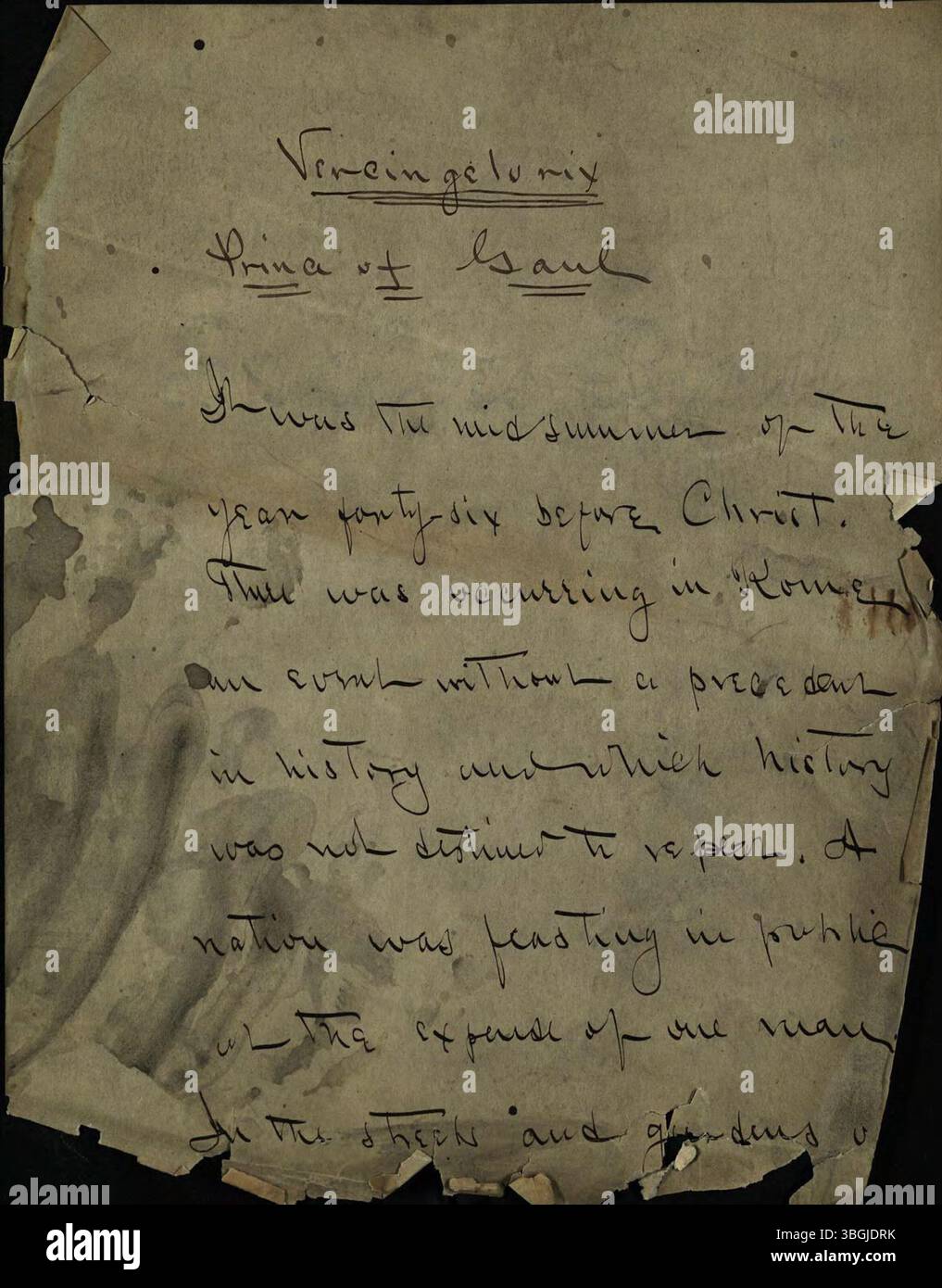 Manuscrit manuscrit du livre de William Jackson Armstrong « Heroes of Defeat », avec le chapitre sur Vercingétorix, le prince de Gaule, un leader qui a combattu Jules César dans les guerres gauloises. Banque D'Images