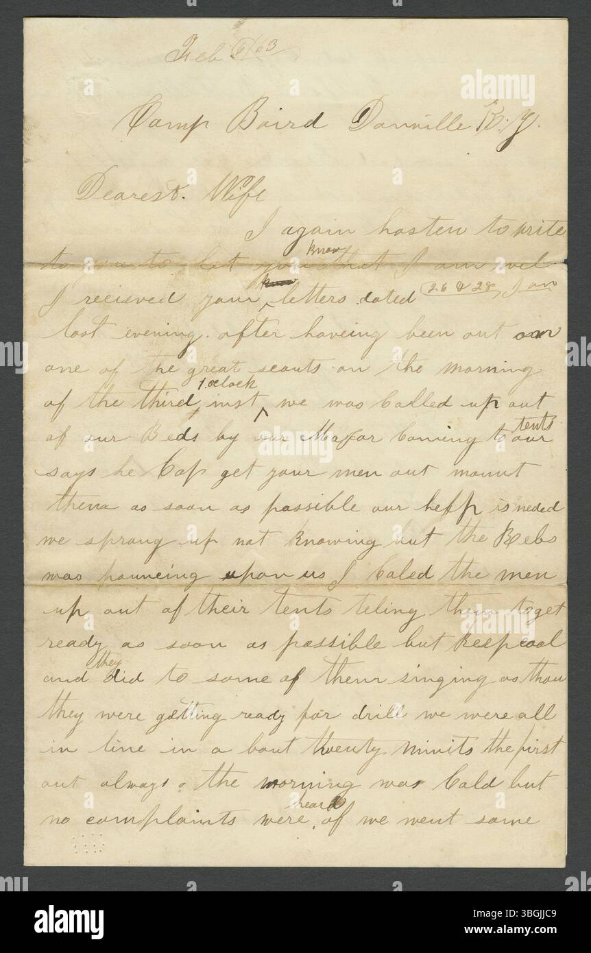 La lettre de William McKnight à Samaria McKnight, datée du 6 février 1863, porte sur des questions familiales et le bilan émotionnel de la guerre civile en cours. Banque D'Images