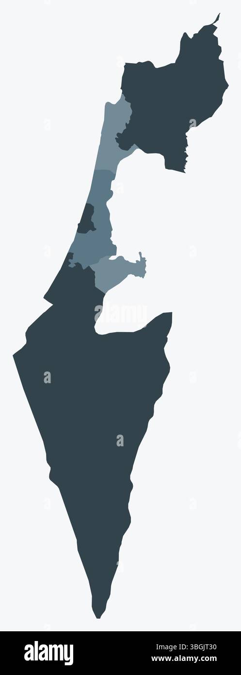 Carte d'Israël avec les régions. Juste une carte de frontière de pays simple avec division de région. Palette de couleurs bleu gris. Illustration de Vecteur