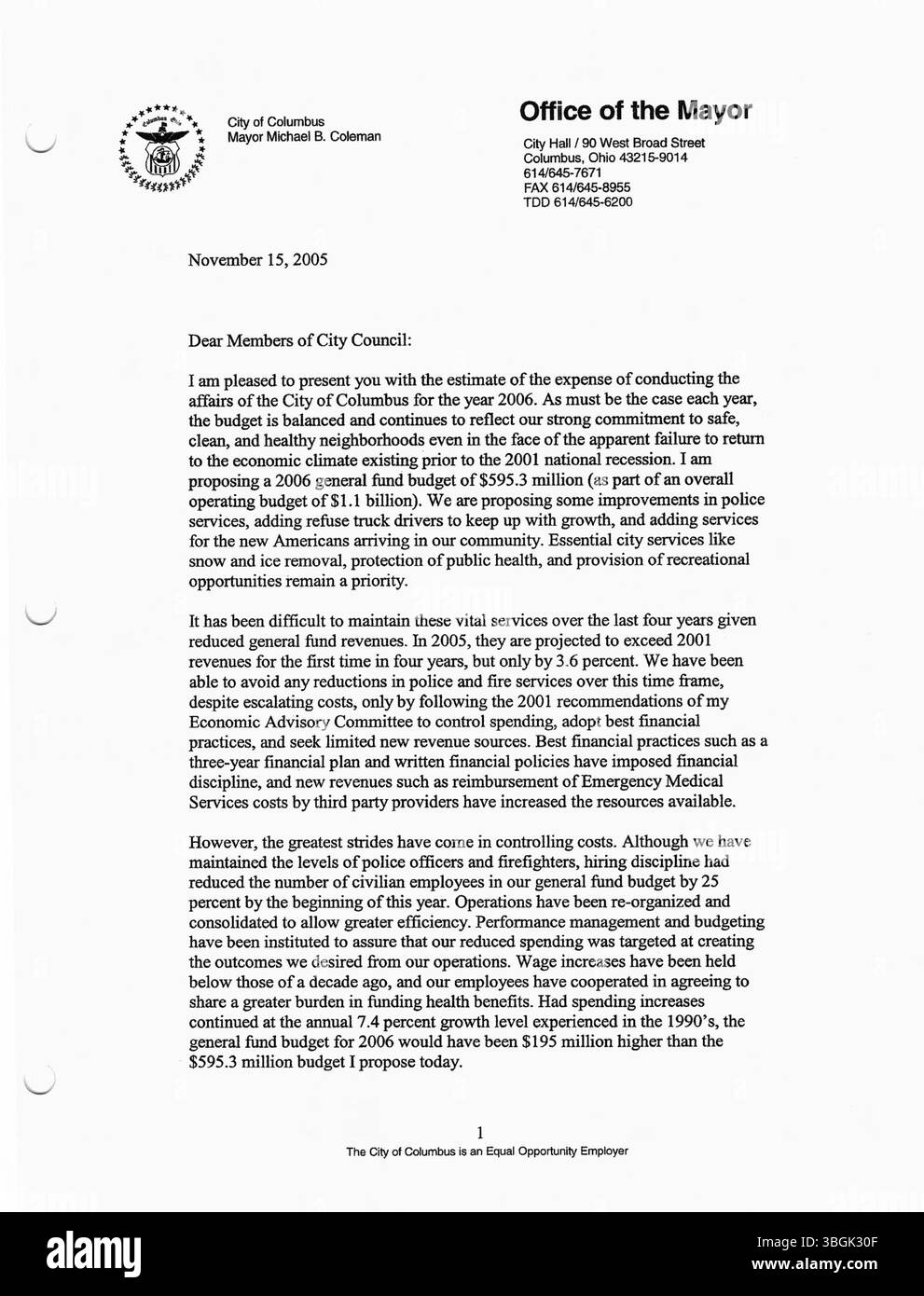 Cette série de communiqués de presse du maire Michael Coleman en 2005 documente son leadership en tant que premier maire afro-américain de Columbus. Les communiqués comprennent des informations sur les mesures prises par les gouvernements locaux, les mises à jour des politiques et les services publics. Banque D'Images