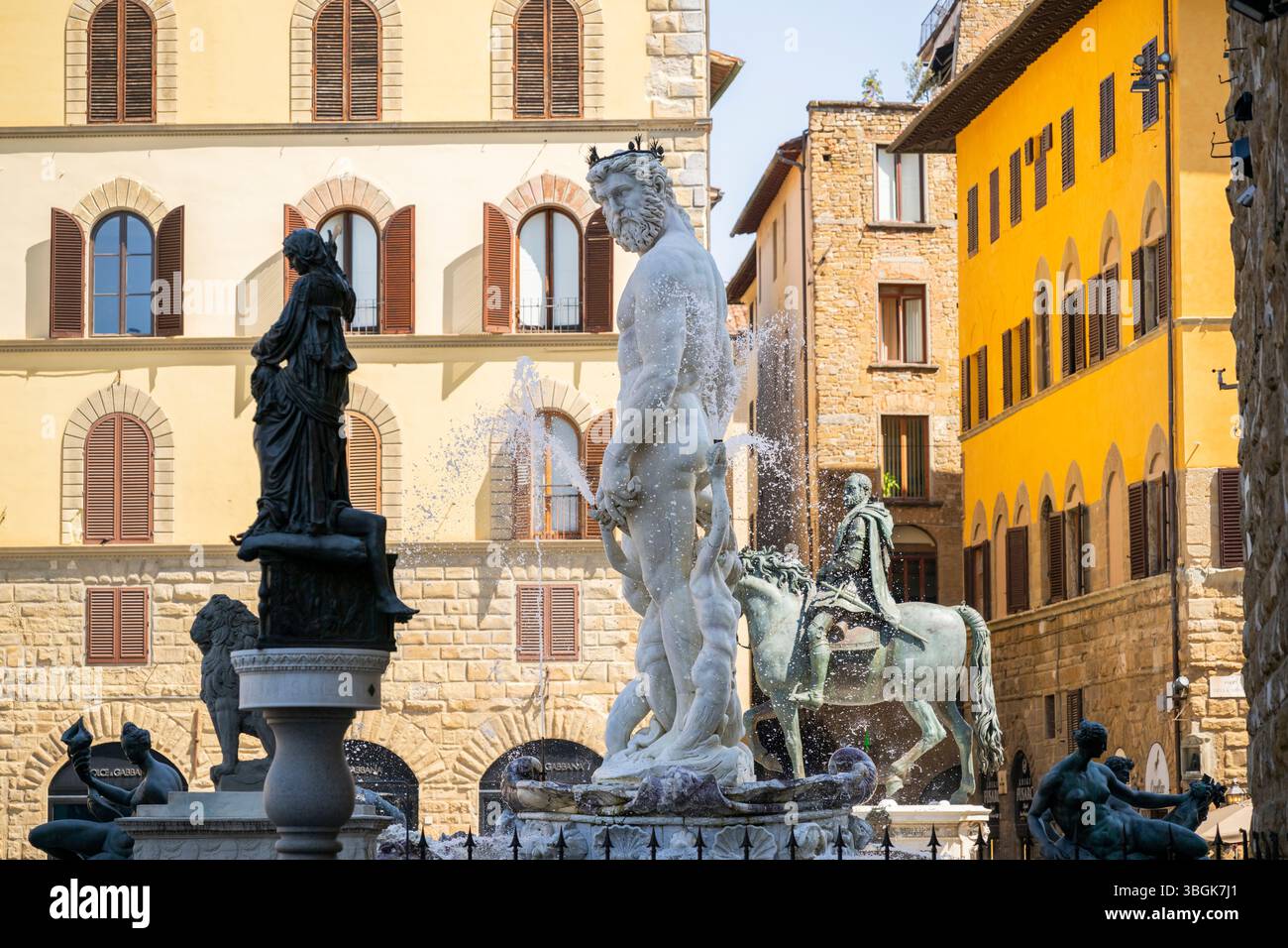La fontaine de Neptune par Bartolomeo Ammannati, 1575, Piazza della Signoria, Florence, Patrimoine mondial de l'UNESCO, Toscane, Italie, Europe Banque D'Images