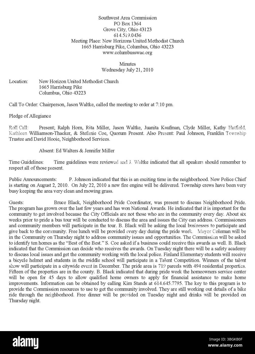 La Commission du secteur Sud-Ouest, composée de bénévoles, agit à titre consultatif auprès de l'administration et du conseil municipal de la ville de Columbus. Son but est de faciliter la communication et la coopération entre les groupes de quartier, les promoteurs et les responsables municipaux. La Commission se réunit mensuellement le troisième mercredi à la salle communautaire de Harrisburg Pike. La région est délimitée par l'avenue Mound préparée/Greenlawn au nord, la rivière Scioto à l'est, l'autoroute I-270 au sud et le chemin de fer CSX à l'ouest. Banque D'Images