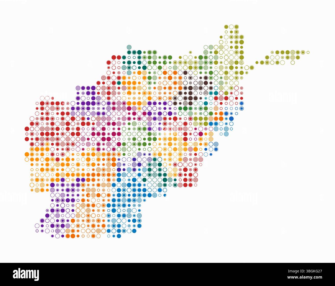 Afghanistan, forme du pays construit de cellules colorées. Carte de style numérique de l'Afghanistan sur fond blanc. Blocs circulaires de petite taille. Illustration de Vecteur