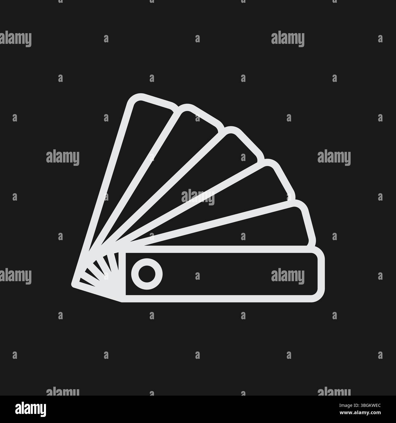 Éventail de nuances de couleur ou d'échantillons de peinture sur fond noir, représentant l'icône conception, palette de couleurs ou sélection, contour blanc Illustration de Vecteur
